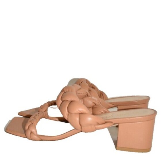 $500 Stuart Weitzman Playa Braided Block-heel Sandals Tan LEATHER 6.5 (DB12)